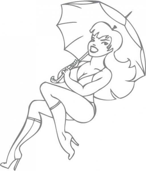 Pin-up Girl Holding An Umbrella coloring page image