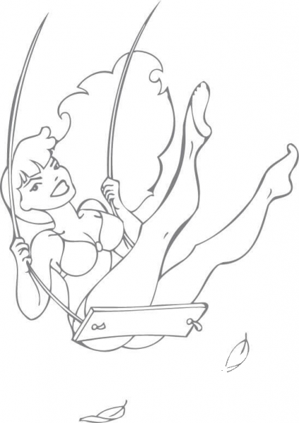 Pin-up Girl Swinging coloring page image