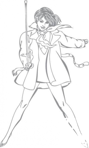 Pin-up Girl with a Stick coloring page image