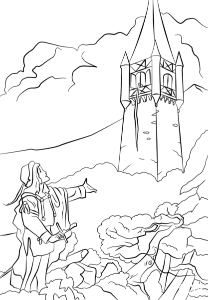 Pince Bids Rapunzel Let Her Hair down coloring page image
