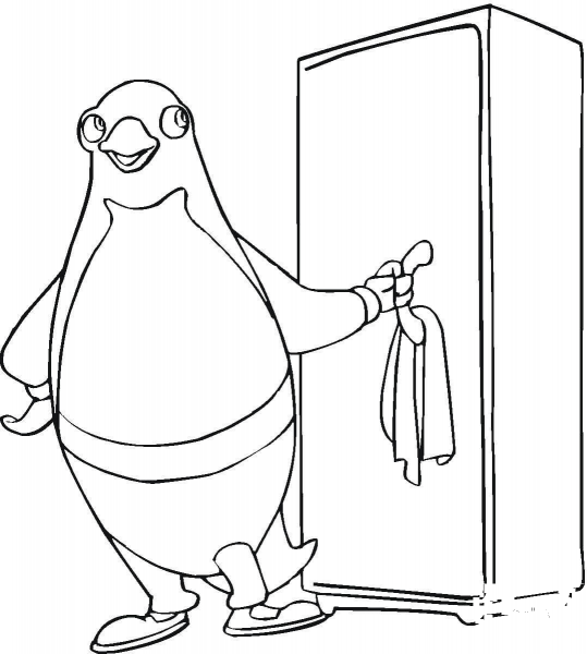 Pinguin Opens the Fridge coloring page image