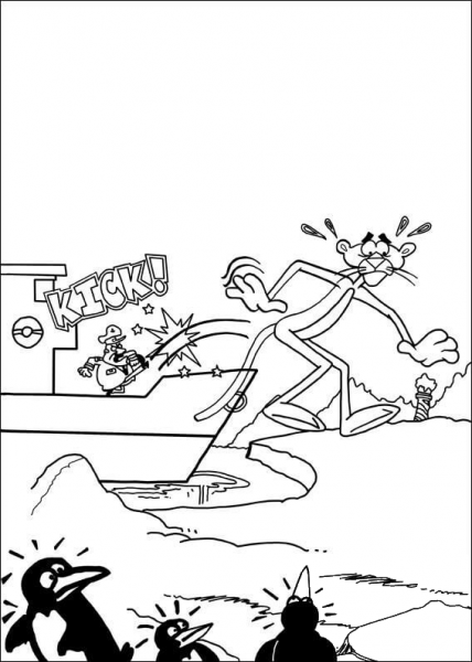 Pink panther and penguins coloring page image