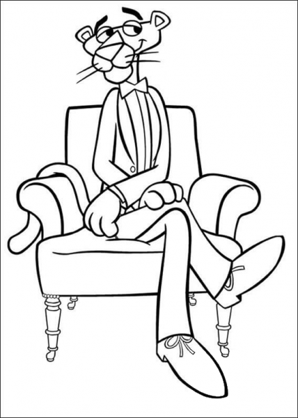 Pink Panther is sitting In a chair coloring page image