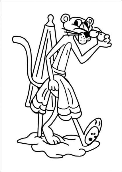 Pink Panther On The Beach coloring page image