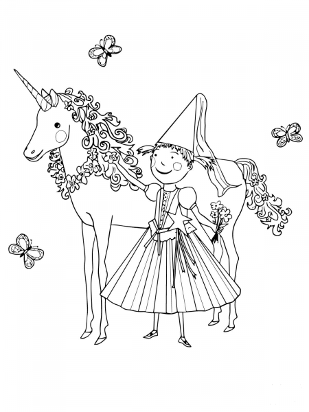 Pinkalicious with Unicorn coloring page image