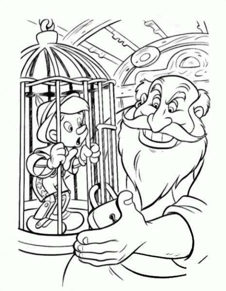 Pinocchio In Cage  coloring page image