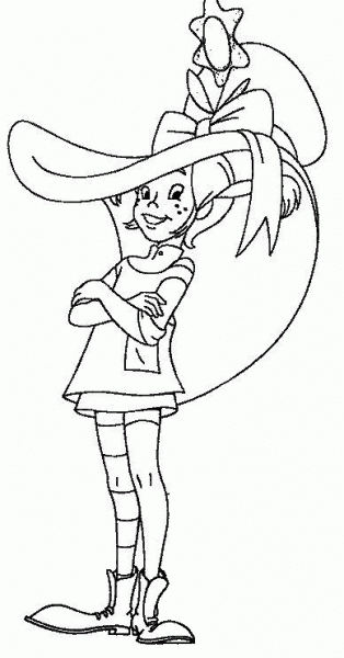 Pippi In Huge Hat  coloring page image