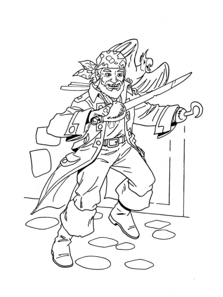 Pirate And His Bird  coloring page image