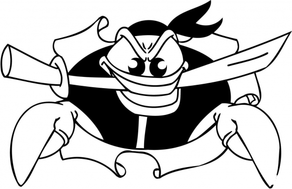 Pirate Crab with a Sword in the Mouth coloring page image