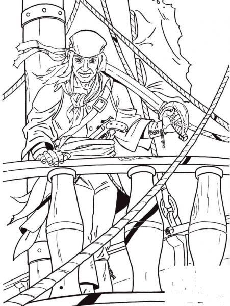 Pirate on The Deck  coloring page image