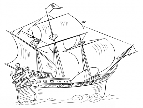 Pirate Ship coloring page image