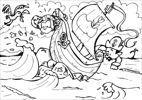 Pirate Ship Ran into a Reef coloring page image