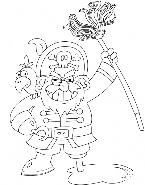 Pirate with Mop coloring page image