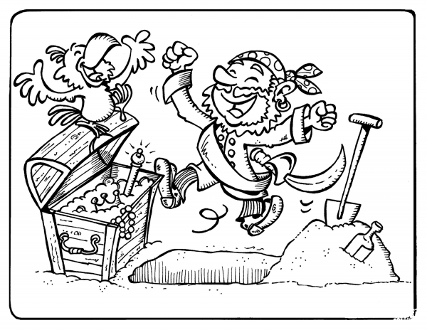 Pirates Celebrate Treasure Finding coloring page image
