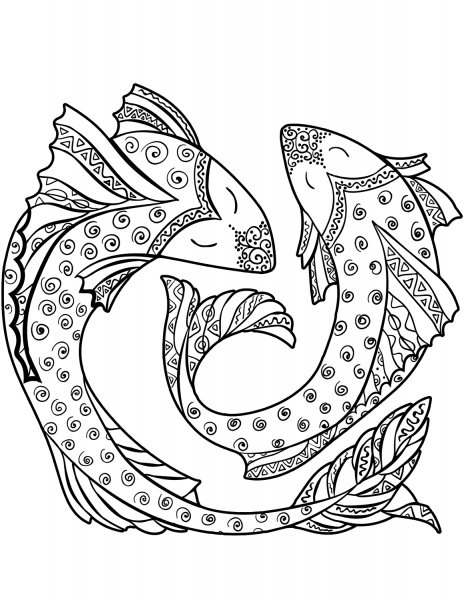 Pisces zodiac sign coloring page image