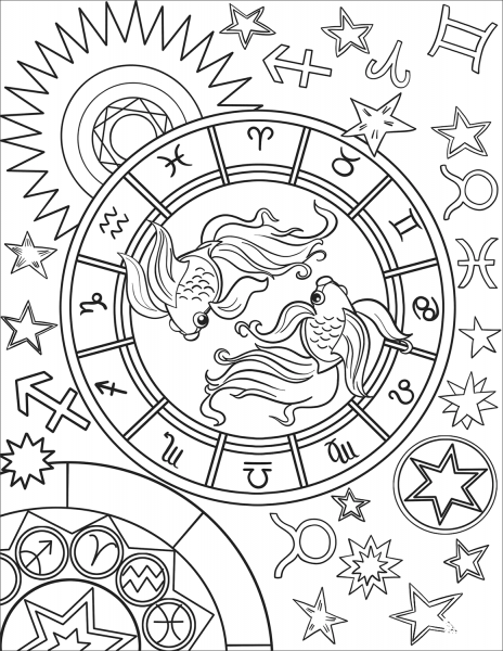 Pisces Zodiac Sign coloring page image