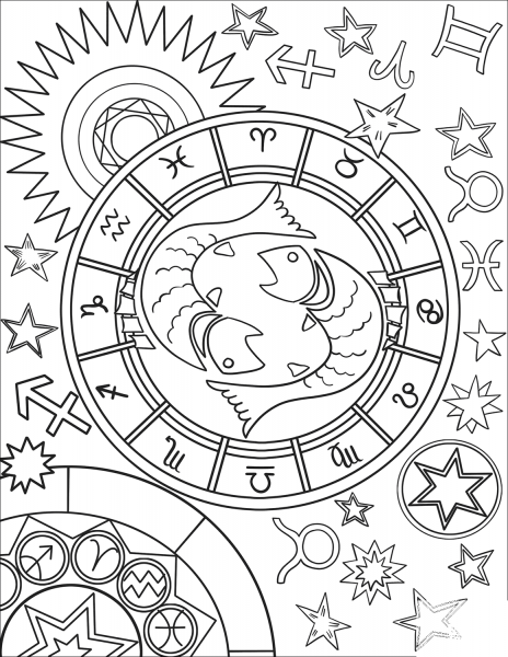 Pisces Zodiac Sign coloring page image