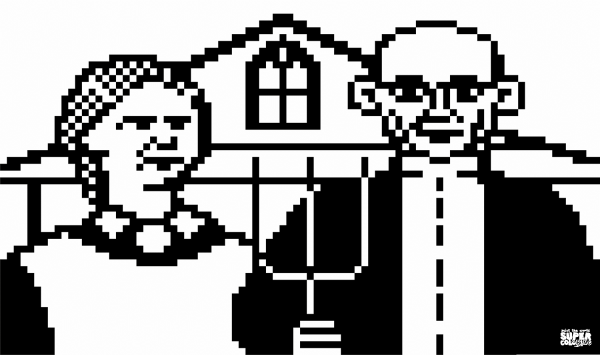 Pixel American Gothic coloring page image