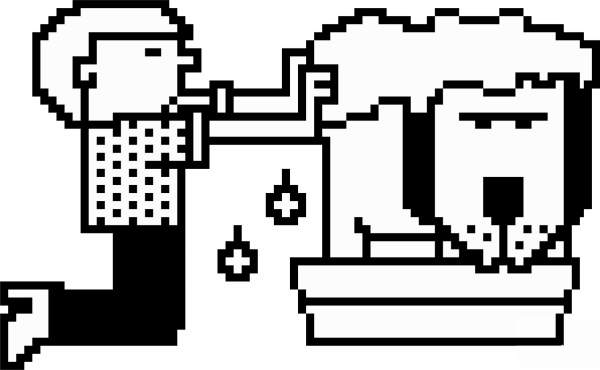 Pixel Boy Washing Dog coloring page image