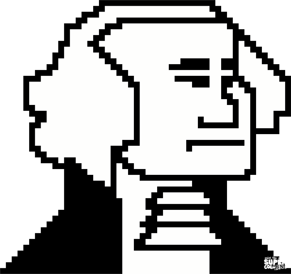 Pixel George Washington coloring page image