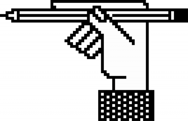Pixel Hand with Pencil coloring page image