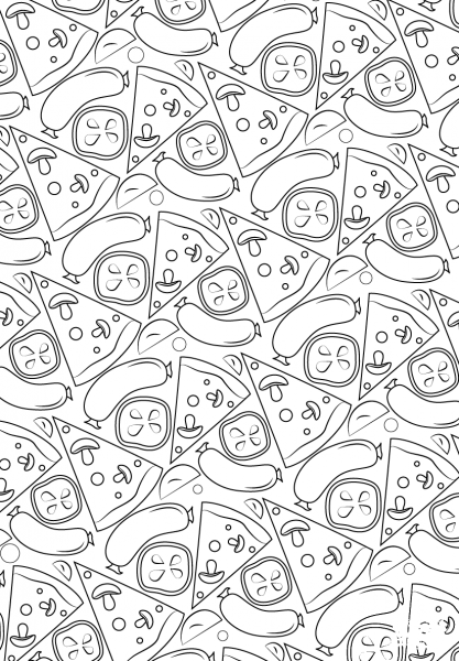 Pizza and Sausage Pattern coloring page image