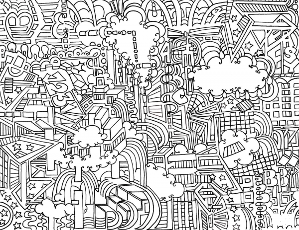 Plane City Doodle coloring page image
