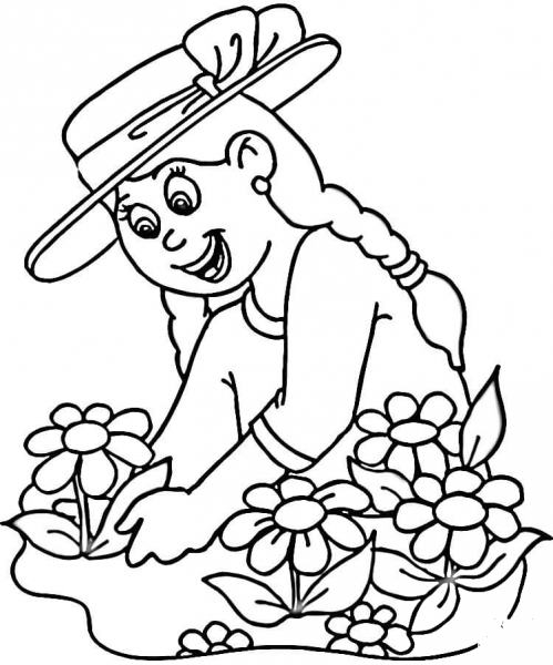 Planting Flowers coloring page image