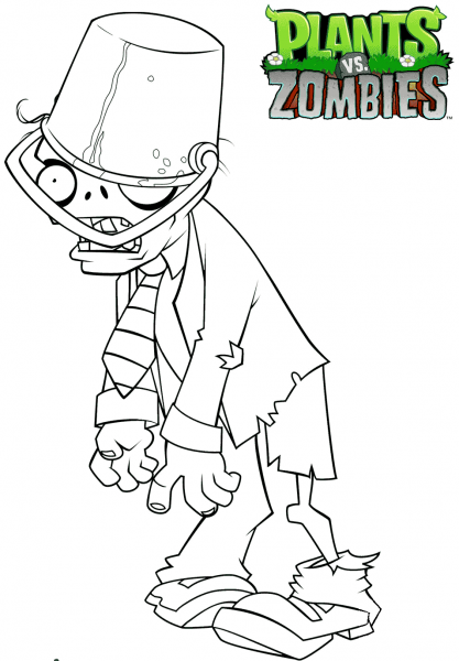 Plants vs. Zombies Buckethead Zombie coloring page image
