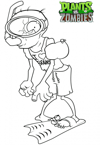 Plants vs. Zombies Scuba Zombie coloring page image