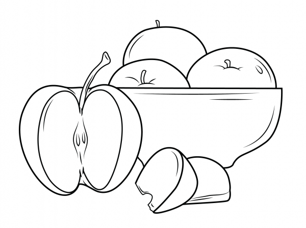 Plate of Apples coloring page image