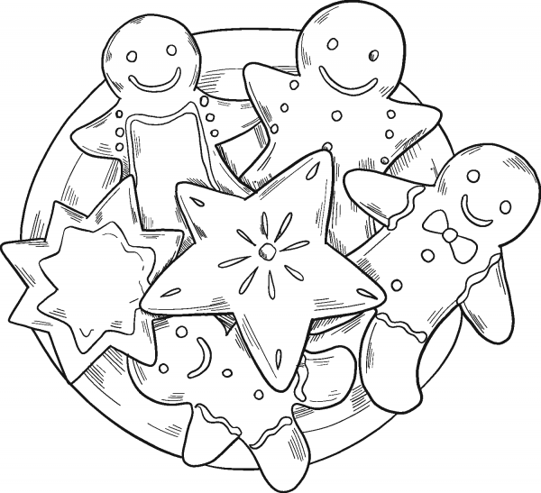 Plate with Gingerbread coloring page image