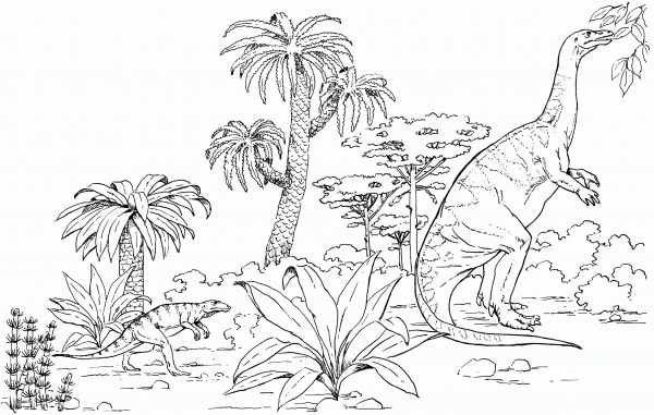Plateosaurus and Hesperosuchus coloring page image