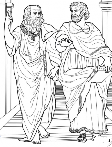 Plato and Aristotle coloring page image