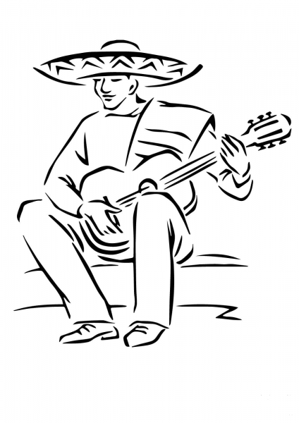 Playing Mexican Guitar coloring page image