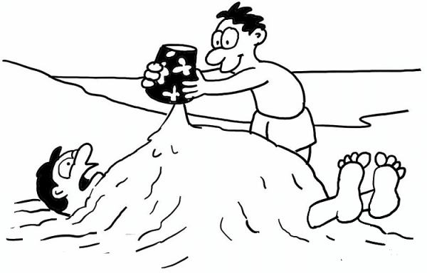 Playing On The Beach with Sand coloring page image