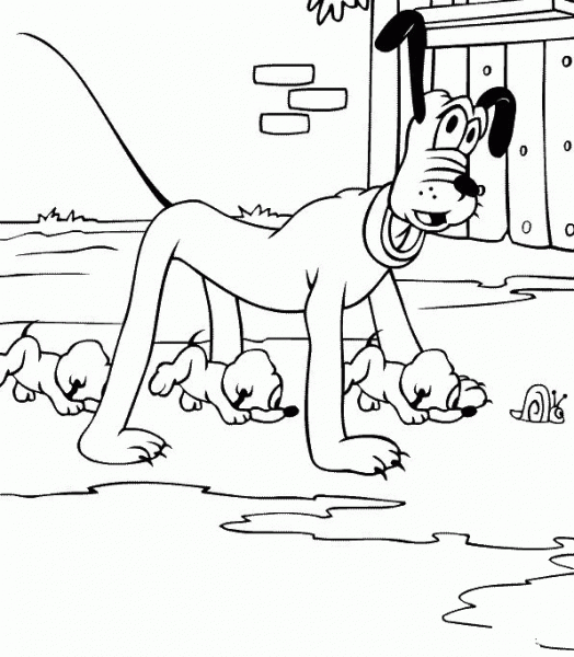 Pluto, Kids And Snail  coloring page image