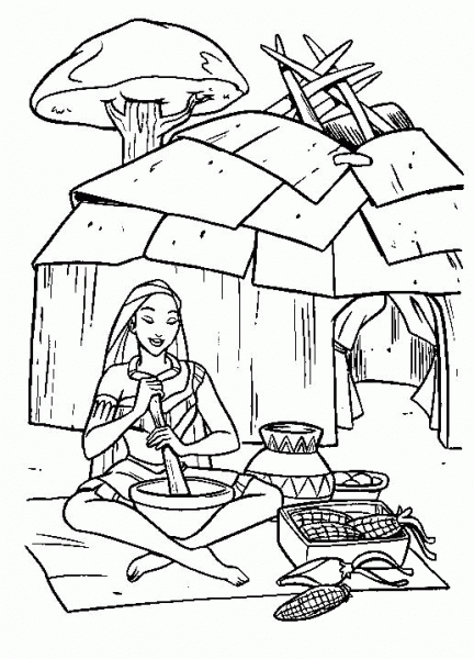 Pocahontas Making Some Food  coloring page image