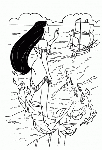 Pocahontas Saying Bye On The Pier  coloring page image