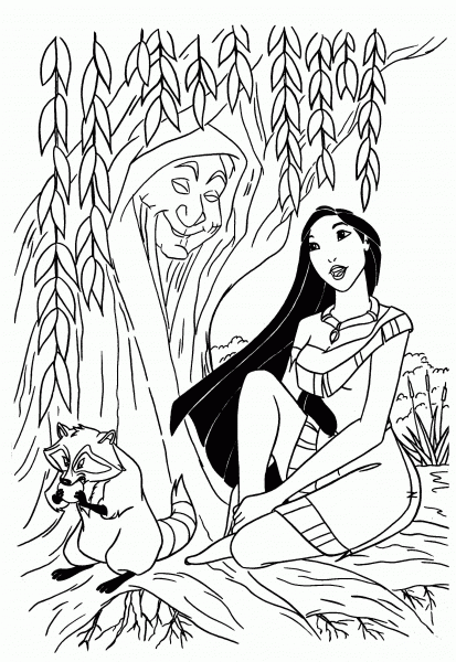 Pocahontas Sitting Under The Tree  coloring page image
