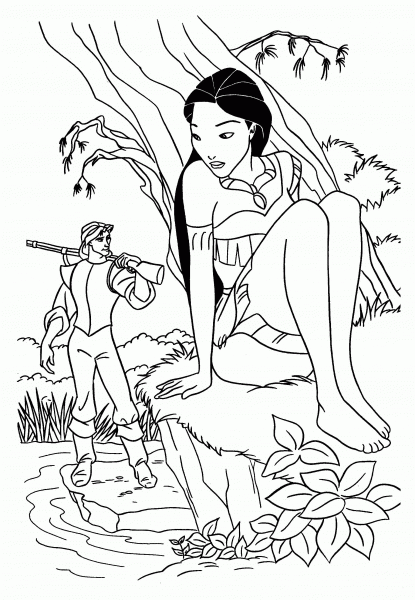 Pocahontas With John  coloring page image