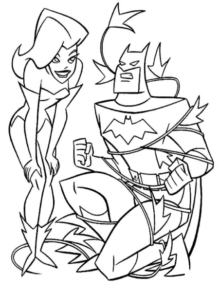 Poison Ivy Green and Batman coloring page image