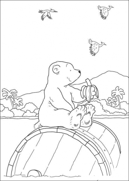 Polar Bear Is Eating Banana  coloring page image
