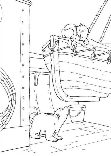 Polar Bear Is Looking At The Cat  coloring page image