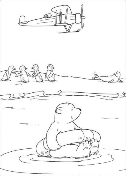 Polar Bear Is Playing With The Pinguins  coloring page image