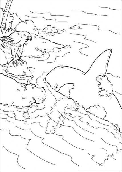 Polar Bear Is Riding A Whale  coloring page image