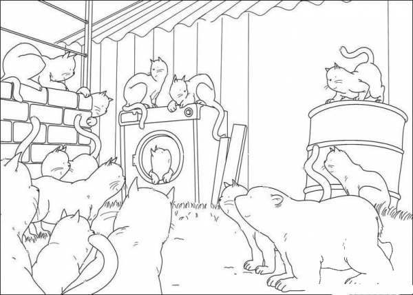 Polar Bear Lars and cats coloring page image