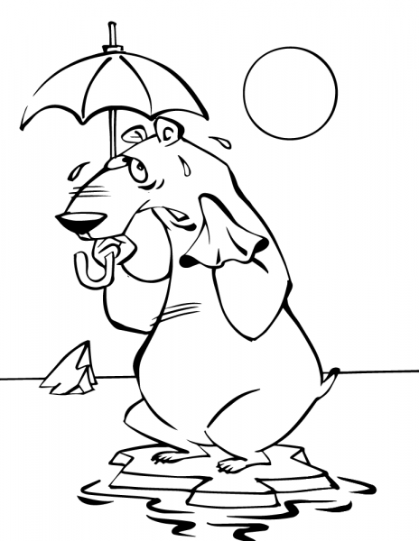 Polar Bear on Ice Floe with Umbrella coloring page image