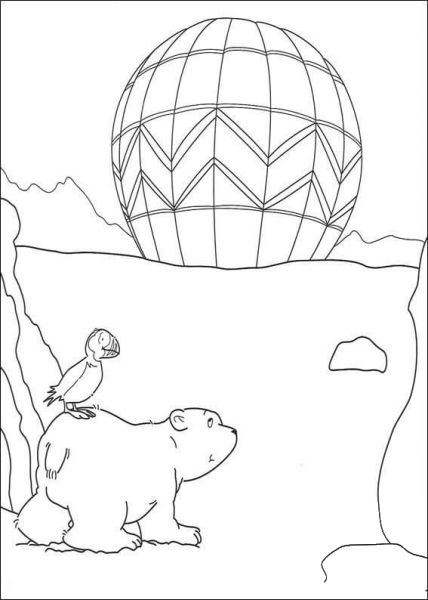 Polar Bear with a bird on his back coloring page image
