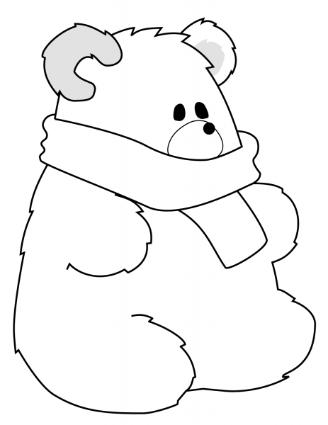 Polar Bear with Scarf coloring page image